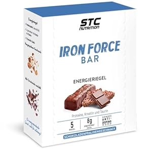 STC Nutrition – Iron Force Bar – Energieproteinriegel – Kreatin + Taurin + BCAA – Patentierter Wirkstoff – Pralinengeschmack, mit Schokoladenüberzug – Packung mit 5 Riegel