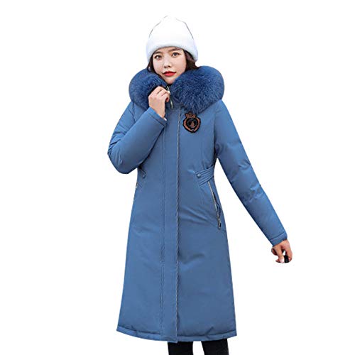 ANUFER Mujer Reversible Chaqueta Acolchada Cálida Invierno Capucha de Piel Sintética Abrigos Azul & Beige SN071108 XL Cover