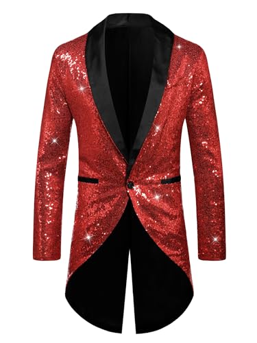 Lars Amadeus Sequin Tailcoat for Men's Shawl Lapel Shiny Sparkly Party Disco Wedding Tuxedo