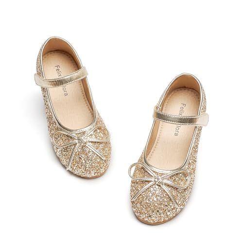 Felix & Flora Toddler Flower Girl Glitter Gold Dress Shoes Size 1- Little Girl Ballet Flats Party School Shoes Wedding cover