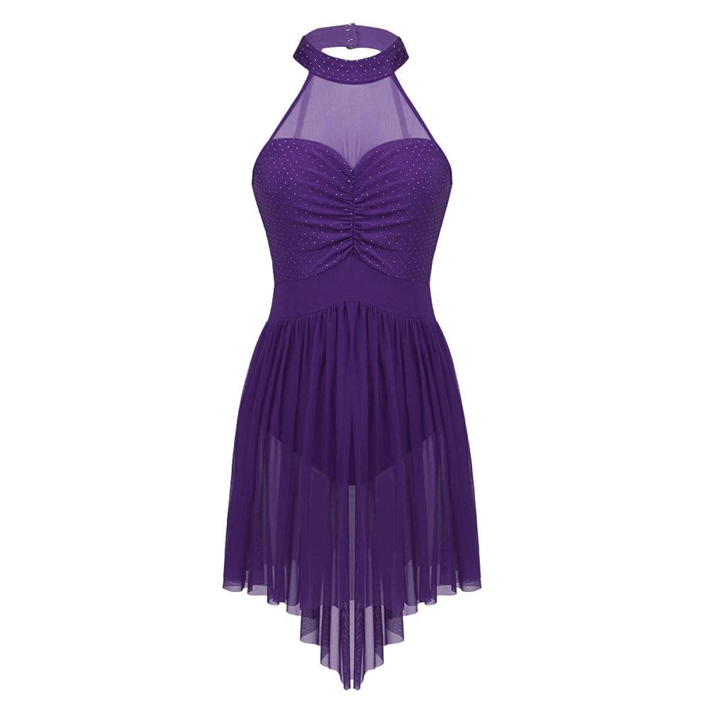 Damen Nachthemden & Nachthemden Damen Ballerina Tanzkurs Kleid Neckholder Polka Dots Unregelmäßiger Tüllsaum Gymnastik Trikot Tanzkleid für Damen (Lila M)