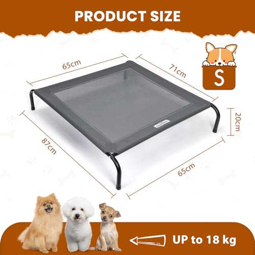 Nobleza Hundeliege Outdoor, Erhöhtes Hundebett Kleine Hunde, für Draußen Camping, Kühlendes Erhöhtes Hund Haustierbett, Haustierliege Waschbar und Robuster, Grau, S, 87x65x20CM
