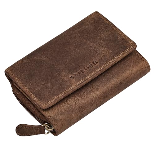 STILORD Beverly Vintage Leder Geldbörse Damen Mittelgroß Echtleder Portemonnaie mit vielen Kartenfächern & Münzfach | Elegantes Damenportemonnaie mit RFID-Schutz Farbe:mittel - braun