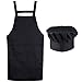 AONER (Kit de 2) Unisex Delantal+Gorro Cocinero Delantal Mandil Original de Peto de Chef de Cocina para Hombre Mujer Negro Talla Única