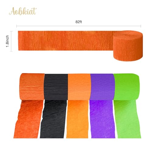Image of AOBKIAT Halloween Streamers Party Decorations,in Orange Purple Black Green | 5 Rolls Crepe Paper Streamers for Halloween Thanksgiving Party Backdrop,DIY Tassel,Craft,1.8 inch X 82 ft /Roll