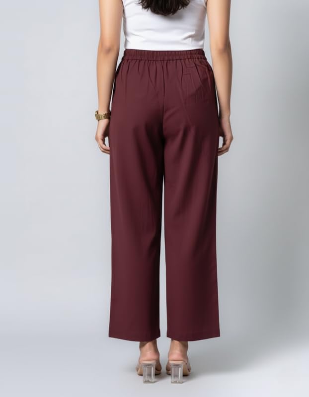 Image of Moirai Pure Cotton Wide Leg Women Trouser Stylish Mid Rise Relaxed Straight Fit Loose Pants Casual Travel Office Formal Wear
