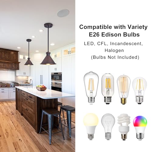 Tarentlight P2412-ORB Max 58"Ht Adjustable Tube Mini Pendant,Vintage Hammered Pattern Cast Aluminum Shade,1-E26 Classic Lamp,Oil Rubbed Bronze Farmhouse Hanging Light thumb #6