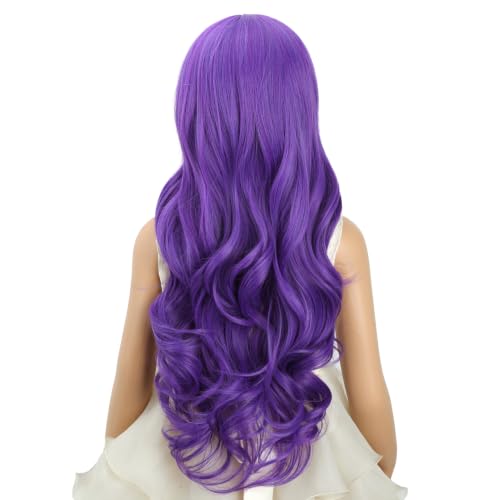 Image of Child Dark Purple Wig Girls Long Deep Purple Wavy Curly Wig Kid Middle Part Wigs Heat Resistant Synthetic Wigs with Cap