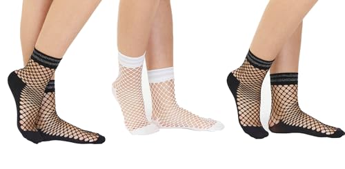 Image of SOLL Women Fishnet Ankle Socks | Fashion Ribbon Socks 3-pairs Size 5-9