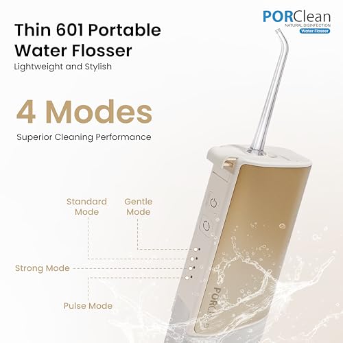 Image of THIN601 Electric Water Flosser for Teeth Cleaning, Portable Oral Irrigator with 2 Tips, 160 PSI, 4 Modes, Dual Water Tanks, IPX7 Waterproof Cordless Dental Flosser implants - 1 Year Warranty