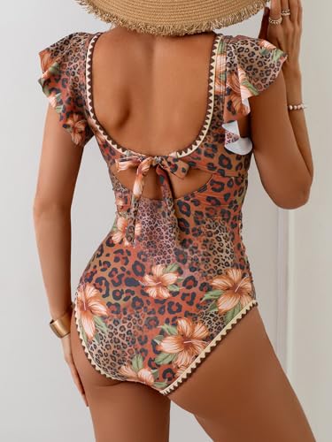 Image of Women One Piece V Neck Shell Stitched Swimsuit Slimming Bathing Suit