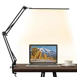 Lampe de Bureau LED, fixable Lampe de architecte avec bras pivotant , fonction mémoire & connexion USB, 3 températures de couleur et 10 niveaux de luminosité pour lire, travailler, apprendre, 14W