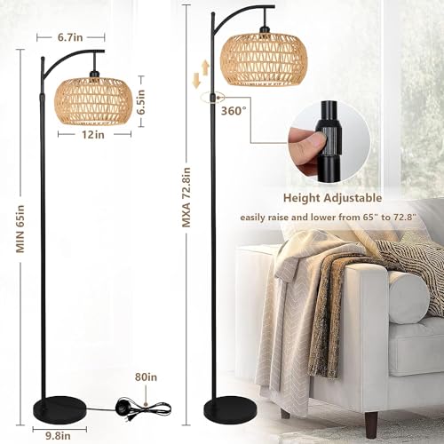 Zecoxol 001 Arc Floor Lamp For Living Room Rattan Boho Floor Lamp With Remote Control,Dimmable Led Floor Lamp Wicker Lamp Shades Black Standing Lamp thumb #4