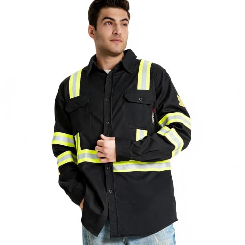 Image of SRsafety Hi Vis FR Shirts for Men,7.0oz Long Sleeve FR Work Shirts,100% Cotton High Visibility Fire Shirt