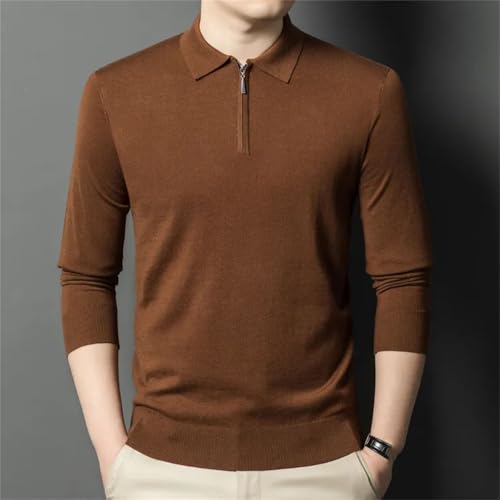 Men Sweater Jumpers Long Sleeve Zippers Turn-Down Collar Cashmere Silk Pullovers4