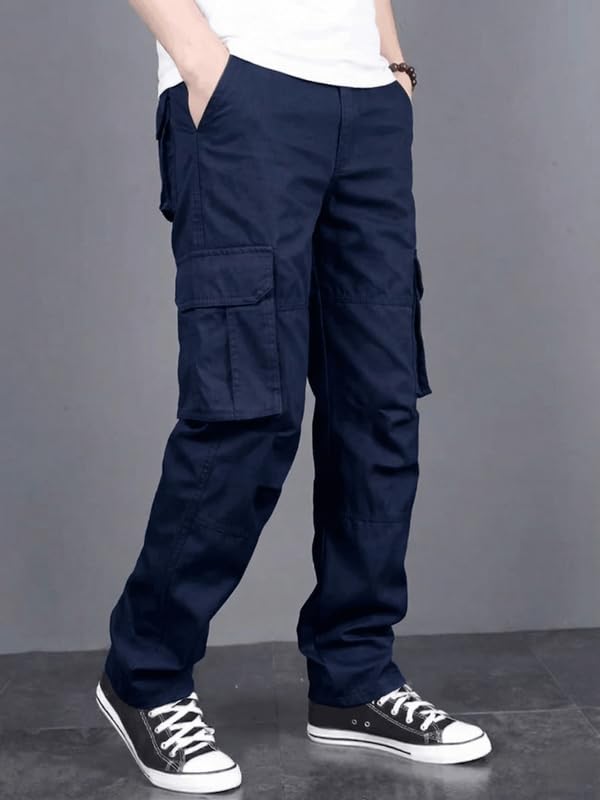 Image of Men's Casual Cargo Pants | Regular Fit Multi-Pocket Trousers-