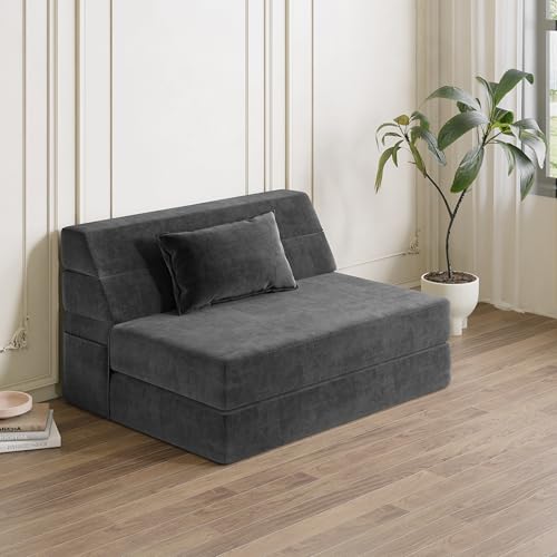 Luoxiao Klappmatratze 99 cm Faltmatratze 2-teilige Gästematratze Klappbar mit Schlaffunktion Faltbare Schlafsofa Matratze Memory-Schaum Klappbett Schlafcouch für Kleine Wohnzimmer, Gästes Dunkelgrau
