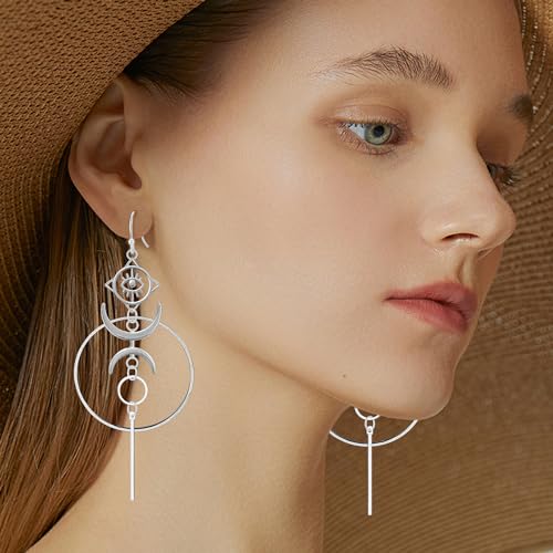 Gothic Viking Vintage Silver Crescent Moon Evil Eyes Star Fishbone Lightweight Dangle Drop Earrings Punk Tribal Stud Earrings For Women Jewelry Gift4