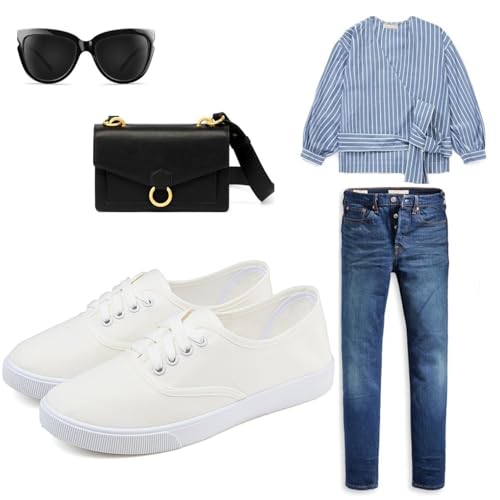 Womens White Canvas Sneakers Lightweight Lace Up Fashion Comfortable Canvas Shoes Low Top Slip On Casual Tennis Walking Shoes Women Footwear4