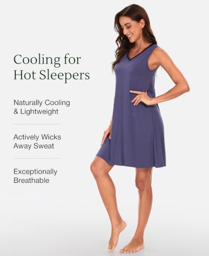 Image of GYS Cooling Bamboo Viscose Nightgowns for Women, Lightweight Sleeveless V Neck Sleep Shirt for Hot Sleepers, Soft Night dress