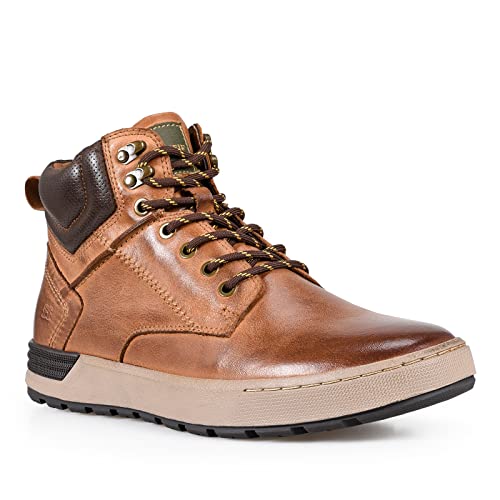 FIEEIF Mens Genuine Leather Ankle Boots Lace-Up Comfortable Sports Mid-Top Casual Sneakers Chukka Boot for Men Non Slip Outdoor Shoes