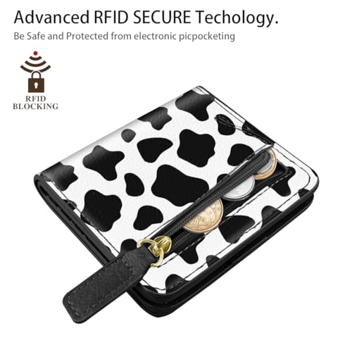 Image of Small Womens Wallet Thin Credit Card Holder Pocket Mini Purse | Compact Women Slim RFID Blocking Wallets Bifold Ladies Pocket Card Holders for Travel & Daily Use, Cow Print