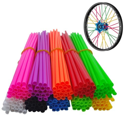 Image of DXMWWTP 180 PCS Spoke Skins Spoke Covers Plastic Bike Wheels Decorations Dirt Bike Rim Wraps Protector,10 Colors Bicycle Spoke Covers for Motocross Motorcycle Bicycle Wheelchair Accessories