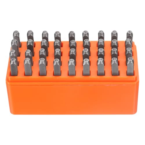 HARFINGTON 36pcs Metal Stamping Kit 5/64" (2mm) Steel Uppercase Letter and Number Punch Set (A-Z / 0-8 / "&" Symbol) Punch Press Tool with Case for Imprinting Metal Plastic Wood Leather
