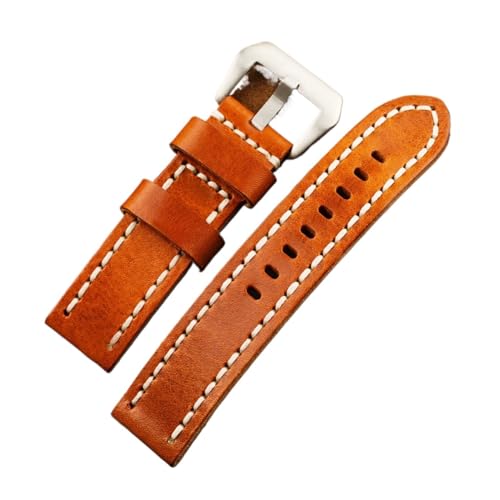Bracelet montre homme cuir brut orange 22mm 24mm boucle pliante