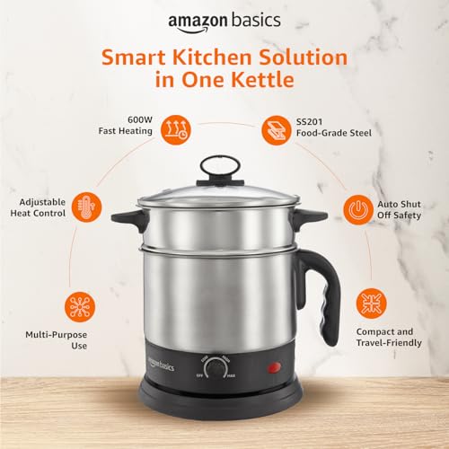 Amazon Basics Multi-Kettle Steamer 1.2L | Adjustable Power Modes 600 W | 7 - Egg Tray, Idli Tray, Iron Grill And Steamer | SS 201 Steel | Automatic... - Image 3