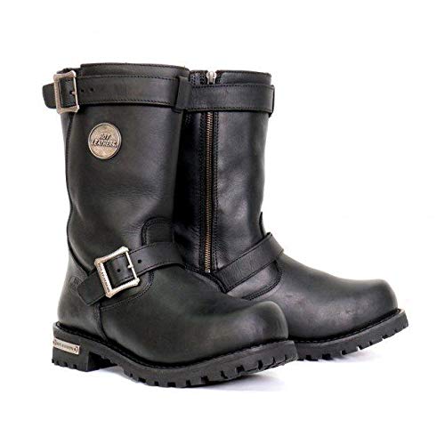 Hot Leathers BTM1005 Men's Black 10-inch Tall Round Toe Engineer Leather Boots with Lug Sole - 13
