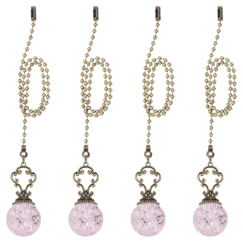 Image of PATIKIL 15 inch Ceiling Fan Pull Chain, 4 Pcs Crystal Pull Chain Fan Connector Vintage Ceiling Fan Ornament Fan Chains Extender for Ceiling Light Lamp Fans, Pink (Ball)