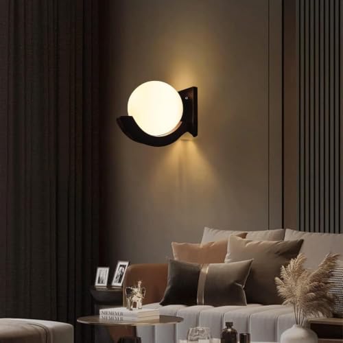 Image of GreyWings Brown Wooden Wall Light with Frosted Glass Shade, Modern Wall Mounted Lamp for Bulb Not Included, (Brown & White) Pack of 4