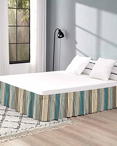 Sabolny 23-5-11-FD-SSCIOS Teal Blue Green Striped Boho Bed Skirt Queen Size 18 Inch Drop,Adjustable & Elastic Wrap Around Bed Skirts Luxury Ruffles thumb #4