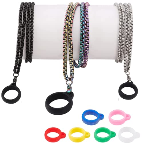 QIYULIN Cordon Vapoteuse 3 pièces avec 9 bagues en silicone anti-perte, cordons à chaîne en métal pour vapoteuses, colliers en chaîne adaptés à diverses...