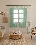 TARAN LIVING Cotton Sheer Crinkle Curtain Sets for Living Room 63' Long Window Panel Linen Texture Tie Top Curtains Decorative Nursery Room Window Drapes 42' W Curtain Pair - Greenish