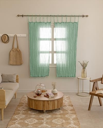 TARAN LIVING Cotton Sheer Crinkle Curtain Sets for Living Room