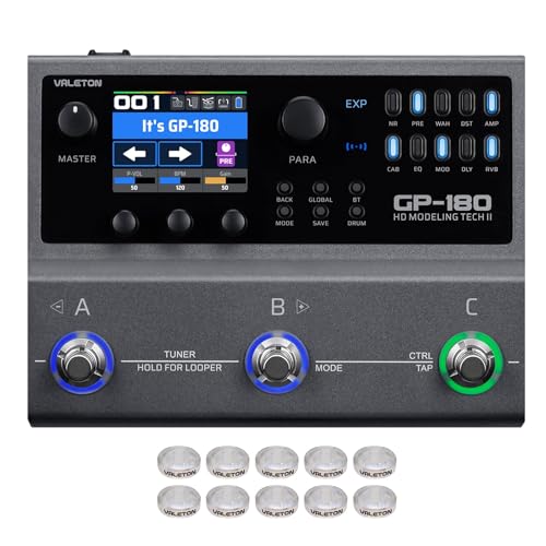 Valeton GP-180 Multi-Effects Guitar Processor with HD Modeling, 200+ Effects, Built-in Battery, IR & NAM Support, Looper, Drum Machine, USB Audio Interface