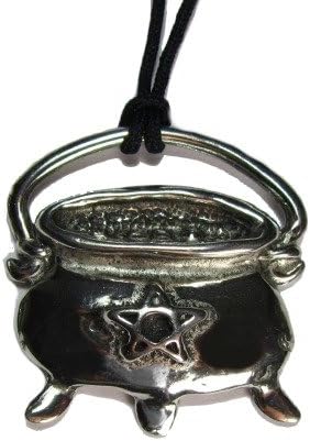 La estrella de la bruja Caldero peltre colgante sobre Corded Collar, Wicca Collection