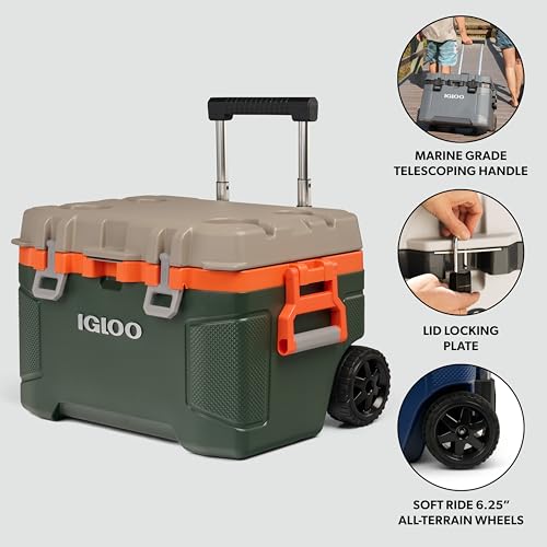 Image of Igloo Trailmate 52Qt Wheeled Cooler, Insulated Hard Shell Ice Chest, Sportsman