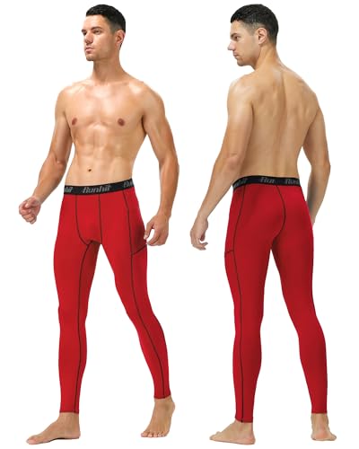 Image of Runhit Mens Compression Pants Running Tights Pockets Sports Leggings Spandex Workout Cycling Athletic Thermal