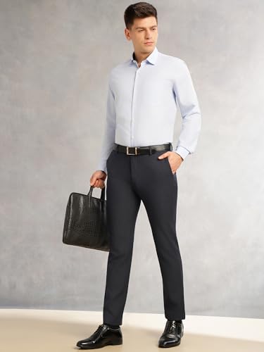 Image of Thomas Scott Men's Regular Fit Mid-Rise Solid Formal Performance Trouser | Flexi-Waist & 4-Way Stretch | 4 Pockets | Button Closure