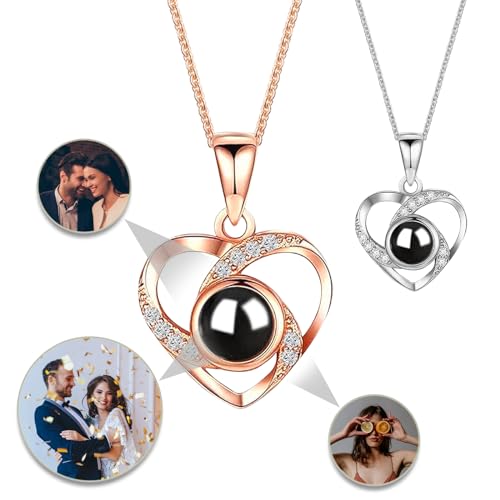 YRH Custom Projection Necklace with Picture inside,Picture Necklace Personalised for Women,Used for Various Commemorative days,Suitable for Girlfriends,Wives, Mothers, and Daughters(Style 1)