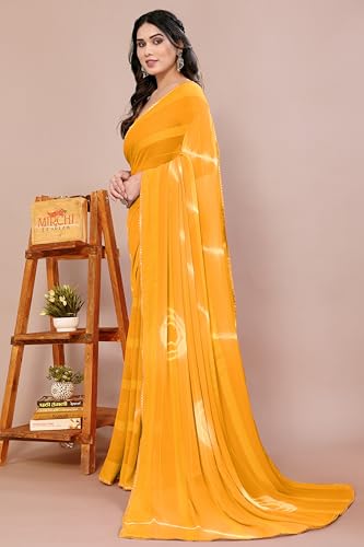 Image of MIRCHI FASHION Women Saree Shibori Print Chiffon | Elegant Festive and Functional Sari for All-Day Comfort with Matching Blouse