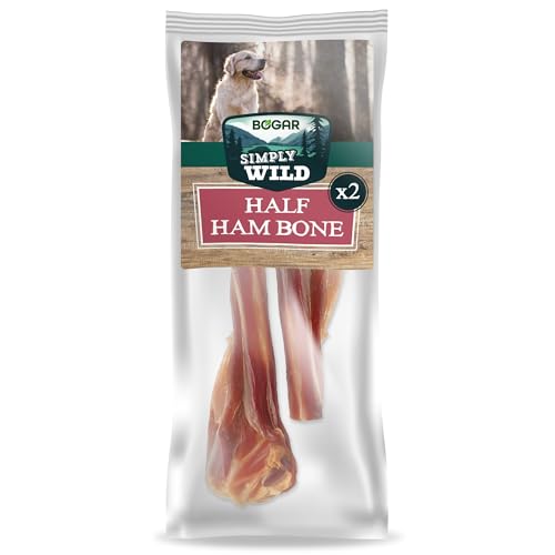 Bogar - Simply Wild - Chuches para Perros - Comida Perros como Complemento de la Alimentación Habitual - Pack de 2 Medios Huesos de Jamón - 100% Cerdo Seco - Ayuda a la Masticación