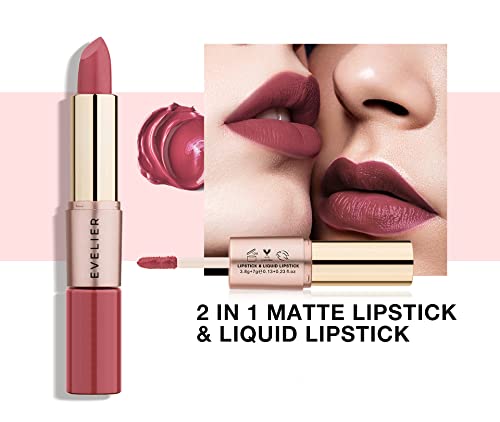 Evelier 2In1 Lipstick And Lipgloss - Hydrating All Day Coverage, Instant Shine, Liquid, Long-Lasting, Vegan Cruelty-Free, Highly Pigmented (Champagne Rouge) #TOP5