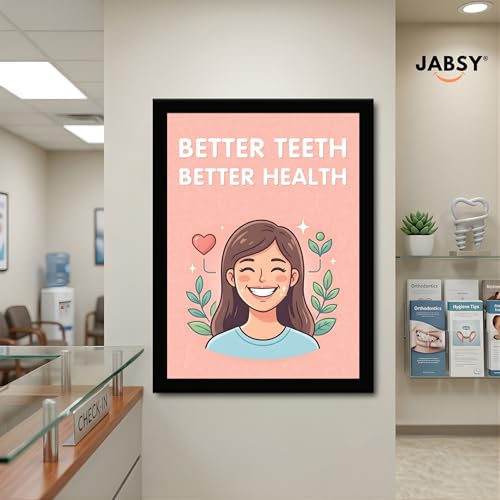 Image of JABSY Dentist Dental Gift Quote Frame Doctor Hospital Health Medical Wall Decor Poster Framed Gift (12X9 Inch Frame) (Teeth)