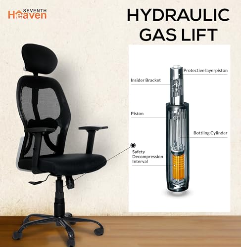 Image of Seventh Heaven Venus Ergonomic Office Chair in High Back with Adjustable Armrests, Headrest & Dynamic Lumbar Support, Synchro Tilt Mechanism: (Heavy Duty Metal Base, Black)