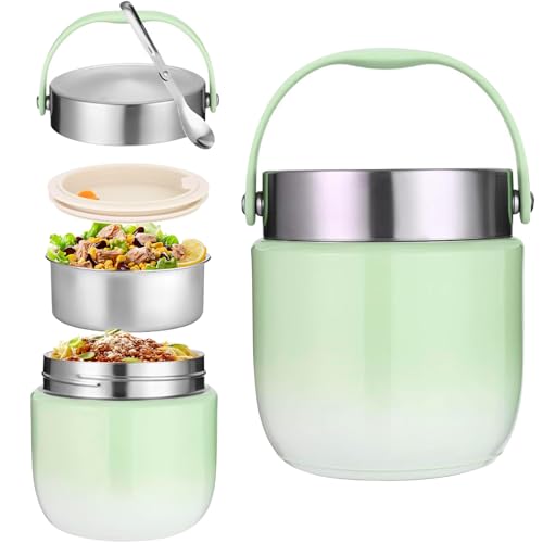 Fiambrera Térmica 1200 ml de Acero Inoxidable 304 con Cuchara Plegable, Termo para Comida Caliente Hermético y Portátil, Ideal para Oficina y Escuela, Mantiene los Alimentos Calientes por Horas