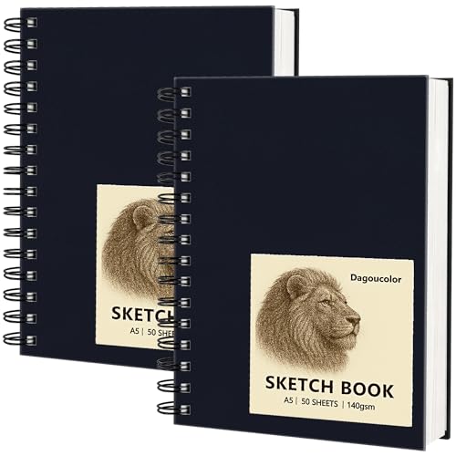 DagouColor Libro de Bocetos Sketch, 2 Pack, 50 Hojas(100 Páginas), A5 Espiral Papel de Dibujo Arte Libre ácido, 140GSM Cuadernos De Dibujo, Para Artistas Principiantes, Adultos, Niños y Niñas